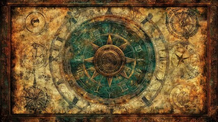 Fototapeta premium Antique Nautical Compass and Astronomy Chart Decorated Design