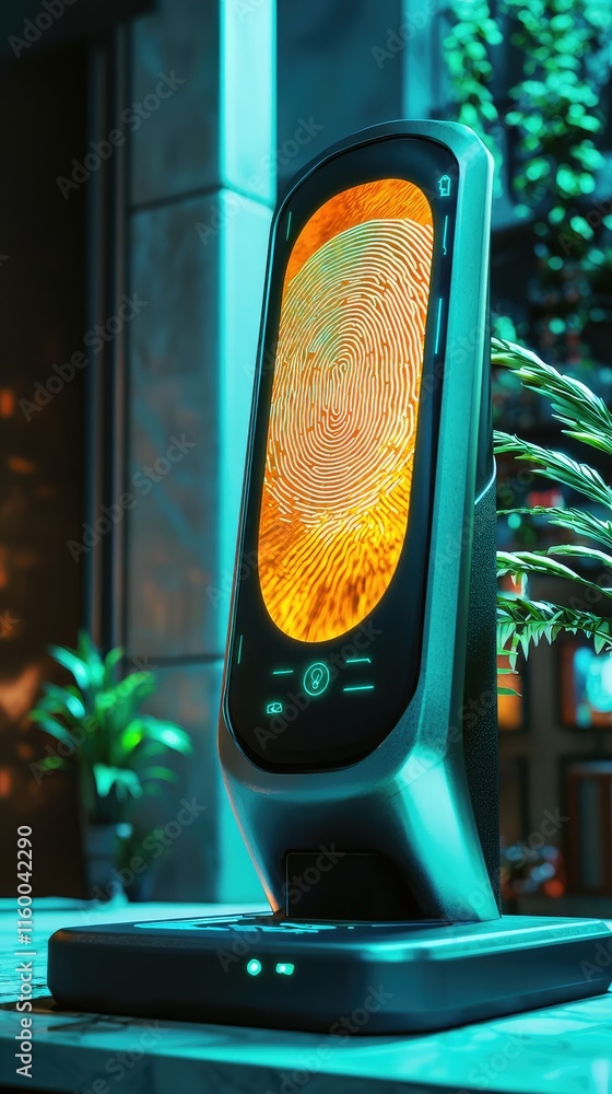 Aufkleber modern security device displaying fingerprint technology in urban setting