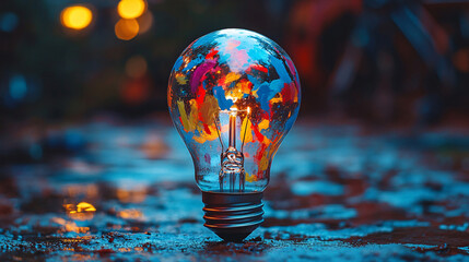 Creative light bulb explodes with colorful paint, sparks and splashes on a black background, concept. Think differently creative idea concept. Motion Color, Ink swirling
