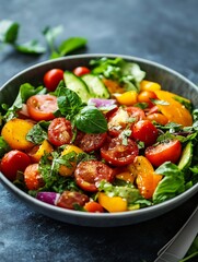 Healthy Heirloom Tomato Salad with Fresh Basil and Vinaigrette Dressing : Generative AI