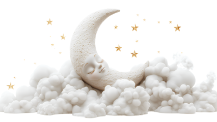 Celestial Dreams: Moon and Golden Stars in the Clouds