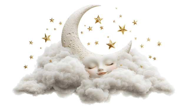 Celestial Dreams: Moon and Golden Stars in the Clouds