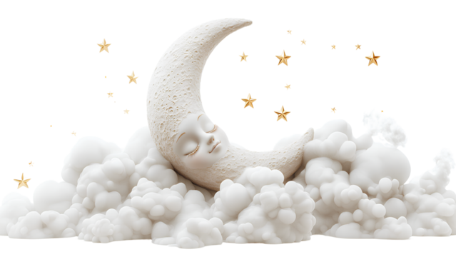 Celestial Dreams: Moon and Golden Stars in the Clouds