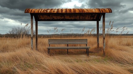 A bus stop with an empty advertising billboard in an urban setting with fallen leaves on the ground and a bus passing by in the background. Generative AI