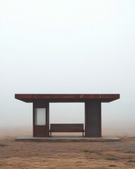 A bus stop with an empty advertising billboard in an urban setting with fallen leaves on the ground and a bus passing by in the background. Generative AI