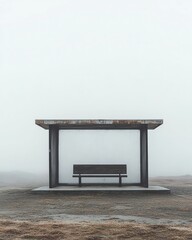 A bus stop with an empty advertising billboard in an urban setting with fallen leaves on the ground and a bus passing by in the background. Generative AI
