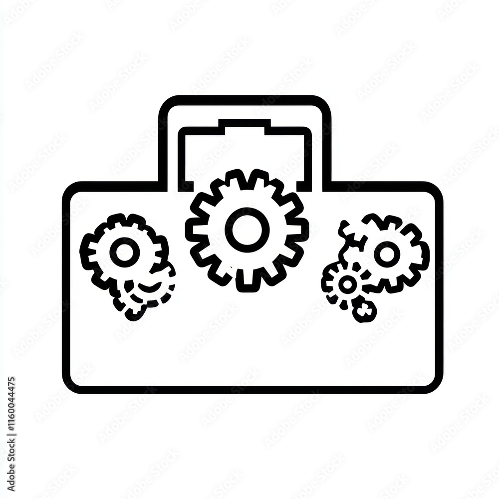 Poster toolbox with gears representing engineering, mechanics, or solutions.