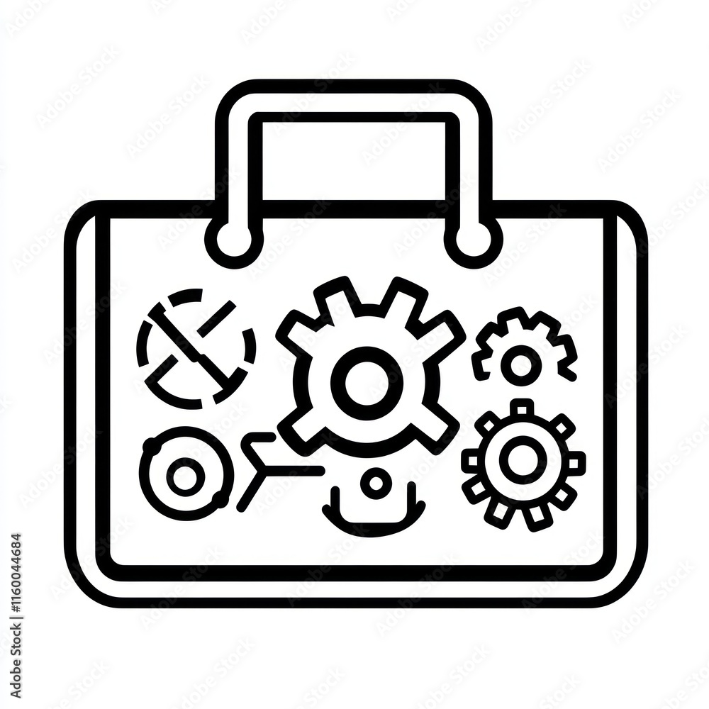 Poster toolbox icon with gears, representing engineering or maintenance.