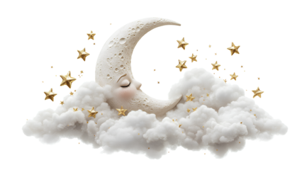 Dreamy Moonlit Clouds with Golden Stars