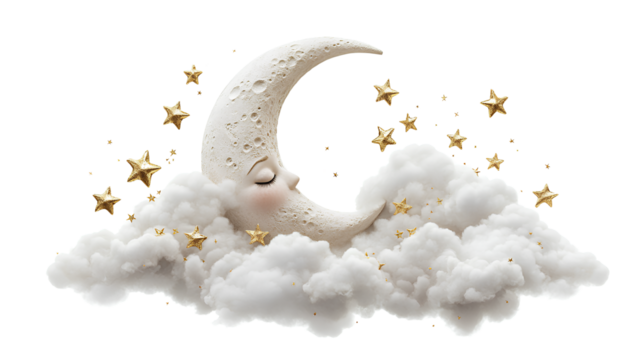 Dreamy Moonlit Clouds with Golden Stars