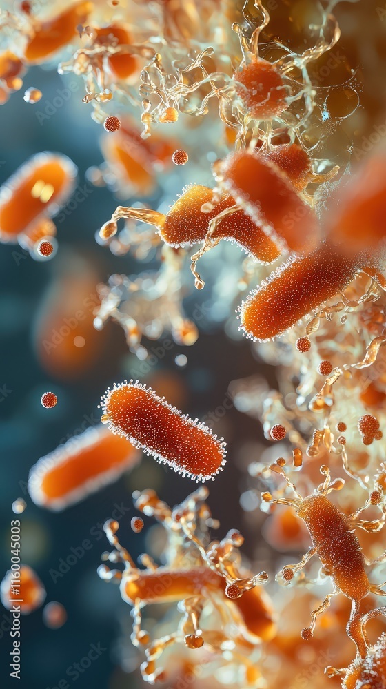 Poster microscopic view of bacteria in gradient of colorful background
