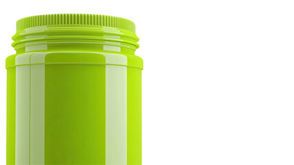 A bright green jar with a screw-on lid, often used for food or supplements.