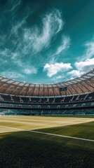 Expansive View of Modern Stadium Under Dramatic Sky with Clouds