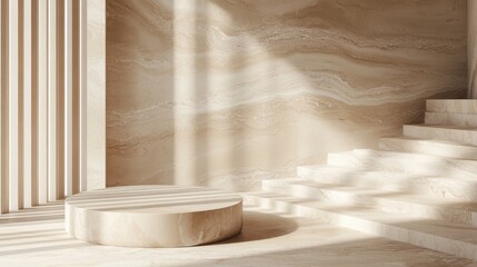 Minimalist beige podium with stairs. Perfect for product display, beauty, or lifestyle branding.