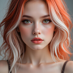Fototapeta premium Bold Contrast: Vibrant Orange and White Hair