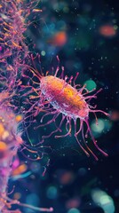 Vibrant Microbial Life Under a Microscope in Abstract Environment