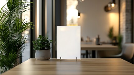 Fototapeta premium Acrylic sign menu stand at restaurant cafe mock up