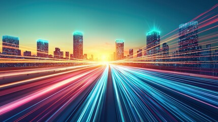 Fototapeta premium City highway at sunset with light trails.