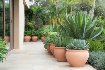 Fototapeta premium Stunning Outdoor Patio Garden Design with Terracotta Pots