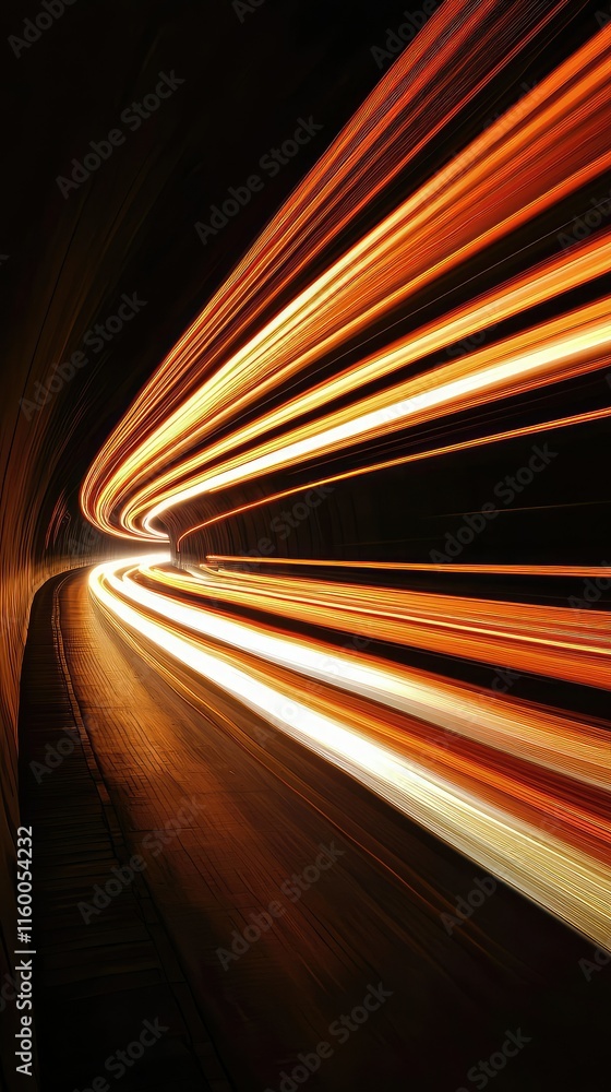 Poster dynamic light trails in a dark tunnel capturing motion and speed
