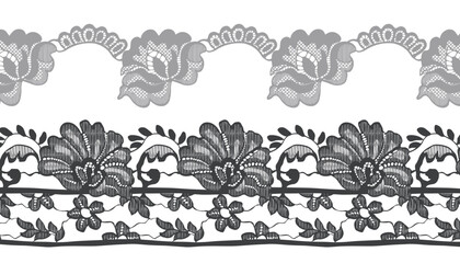 Two hollow lace trims with large floral patterns