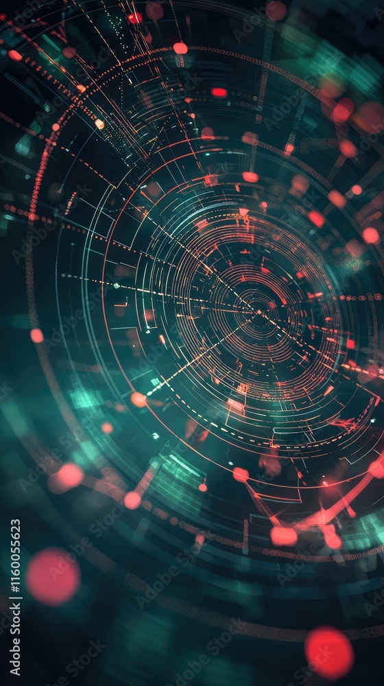 Poster abstract futuristic digital network with circles and red lights
