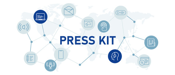 Press kit icon set news information digital media update conference item download materials journalism design