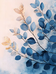 Artistic Blue and Gold Leaves in Breathtaking Abstract Design : Generative AI