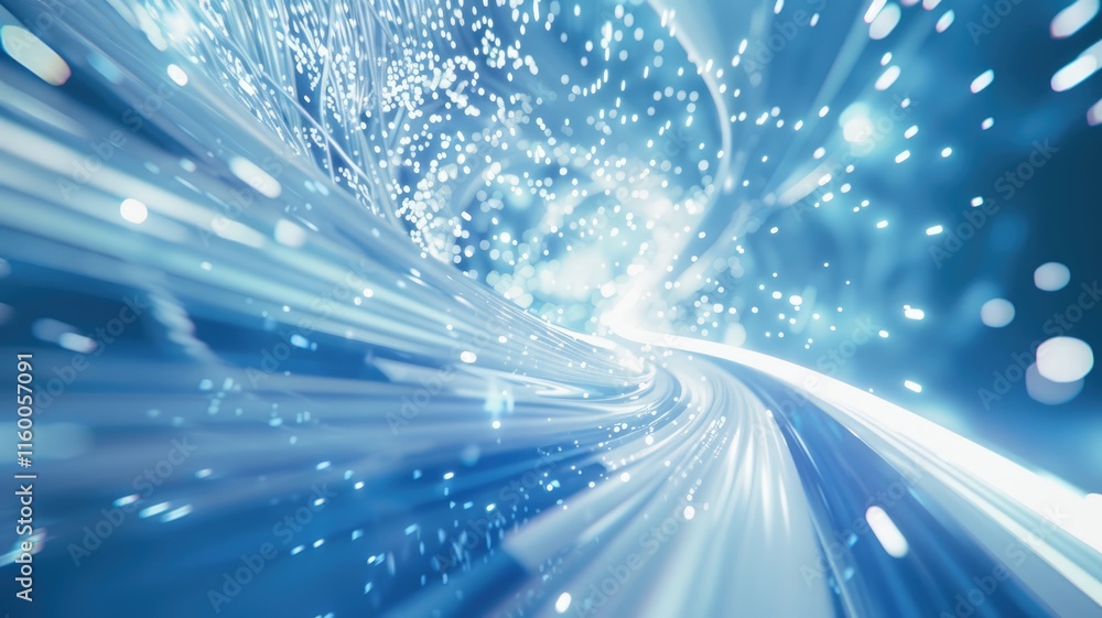 Poster a stunning futuristic visual of bright white light waves flowing through a tunnel of vibrant colors,