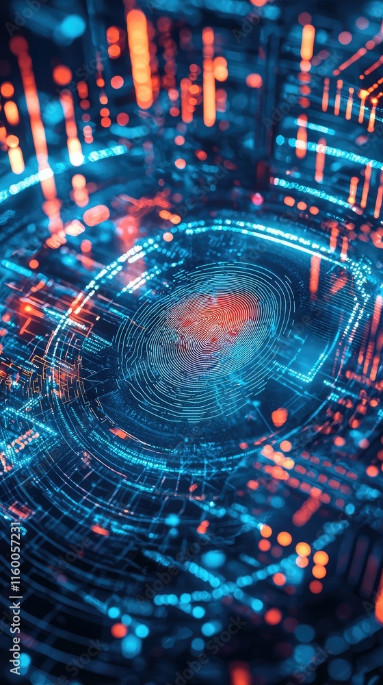 Poster digital abstract composition with glowing elements and circuits