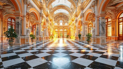 Obraz premium A grand, ornate interior featuring marble floors and intricate architectural details.