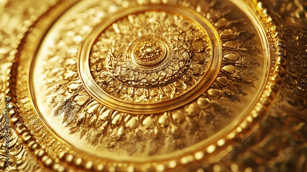 Poster intricate golden circular design with detailed textures and patterns