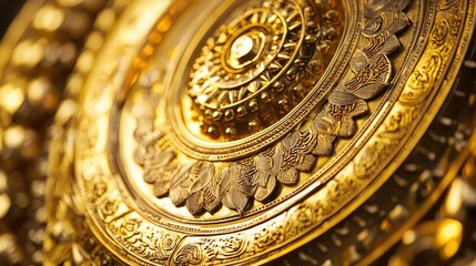 Intricate Golden Decorative Plate with Elegant Patterns and Designs