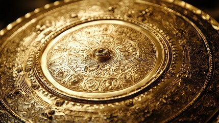 Intricate Golden Plate with Detailed Floral Patterns and Designs
