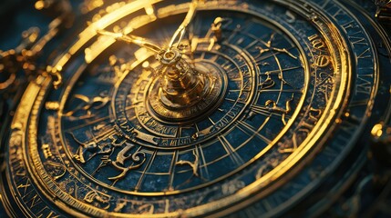 Obraz premium Intricate Vintage Astrolabe with Celestial Symbols and Zodiac Signs