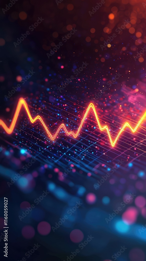 Poster vibrant abstract financial data visualization with colorful waves