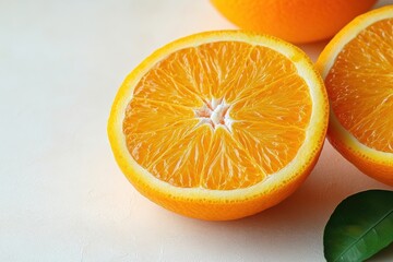 Fototapeta premium Fresh Orange Slice with Juicy Segments on a Light Background