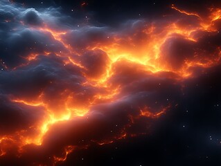 Fiery Cosmic Nebula Swirls Across Dark Space
