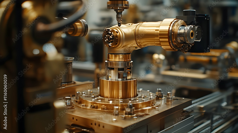 Poster a close-up of a robotic arm component in an industrial setting, showcasing precision engineering.