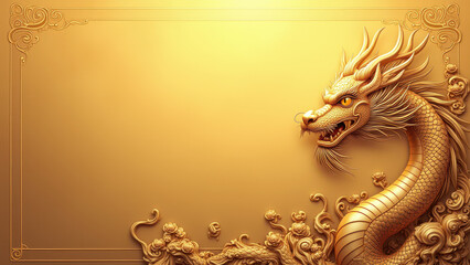 Obraz premium Golden Dragon Carving, Asian Art, Luxury Background - Luxury textures