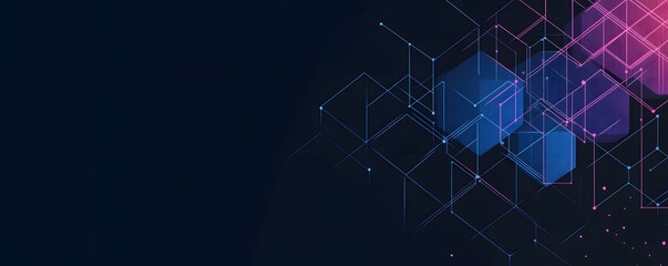 Obraz premium Abstract Geometric Technology Background with Blue and Pink Hexagons and Lines on Dark Theme