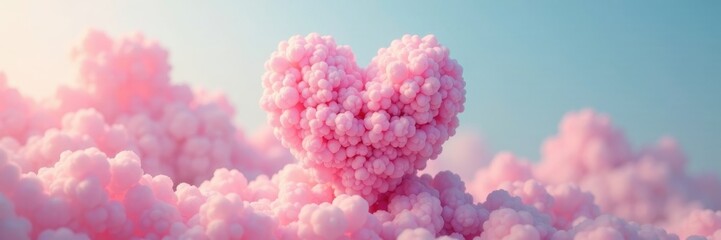 Fototapeta premium Soft pink heart cloud against a pastel background, pink colors, romance