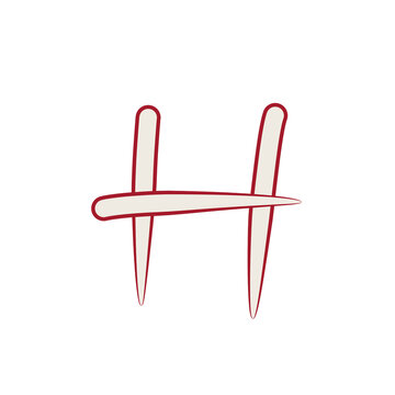 letter H. white letter with red outline.single font on transparant background.suitable for children theme titles, children product logos, gift memo