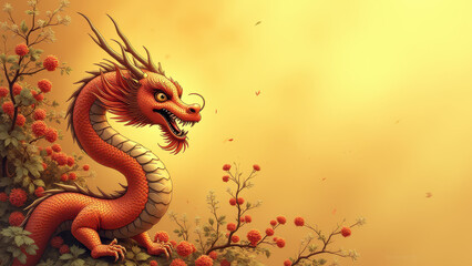 Fototapeta premium Majestic Orange Dragon, Asian Art, Mythical - Mythical Creatures