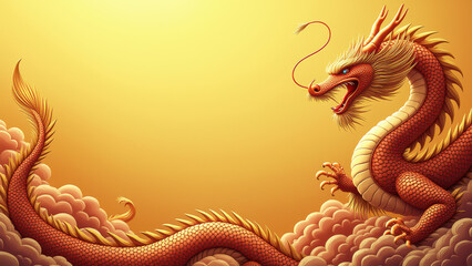 Fototapeta premium Majestic Golden Dragon, Mythical Creature - Mythical Creatures