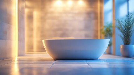 Modern bathtub in a bright bathroom. Ideal for websites, blogs, or articles about home design and luxury bathrooms.