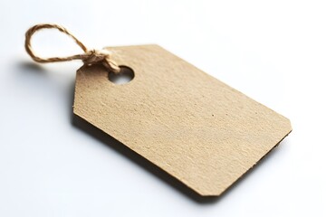 Blank Wooden Tag with Jute Rope on White Background – Rustic Label Mockup