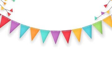 Colorful Festive Bunting Flags Garland Isolated on White Background for Party and Celebration