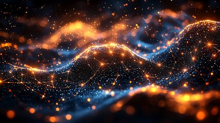 Obraz premium Abstract Glowing Particles Forming a Wavelike Structure