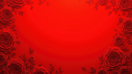 Red Rose Floral Frame, Valentine's Background - Red Monochromatic D.